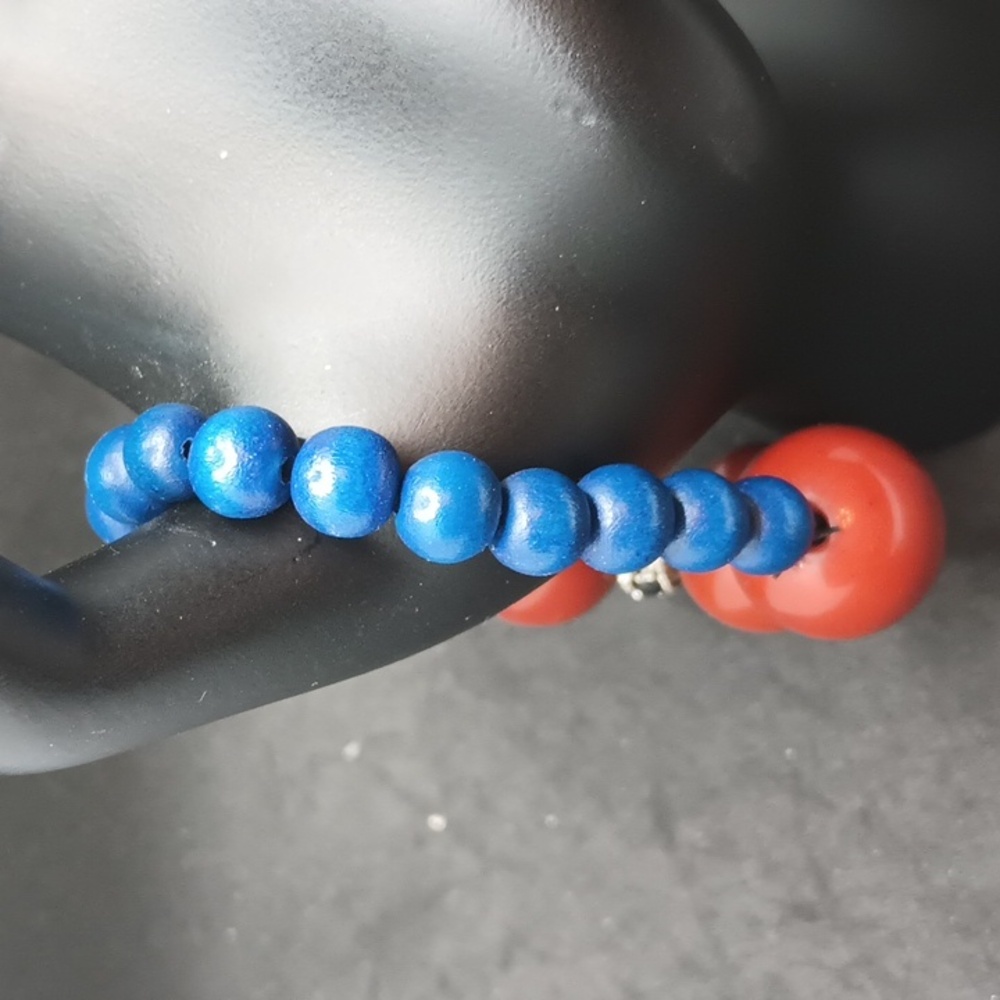 Blue and Brown Beaded Bracelet with Decorative Spacers - Picture 3 of 3